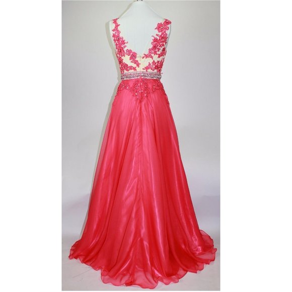 NEW Women's Formal V-neck Rhinestones beaded Long Evening Gown prom dress - Picture 7 of 8